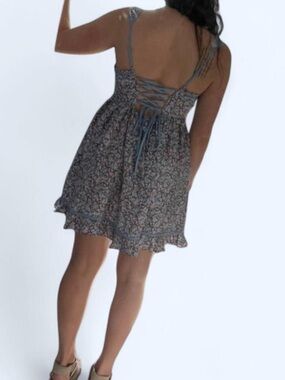 American Eagle blue floral babydoll dress small